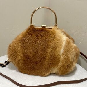 Genuine Rabbit Fur Handmade Top Handles Unique Frame Handbag, Crossbody Bag